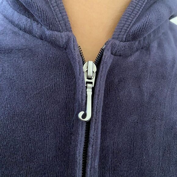 Juicy Couture Velour Hoodie “SOOOO JUICY” Glitter Logo Navy Purple Size P Small - Picture 8 of 12